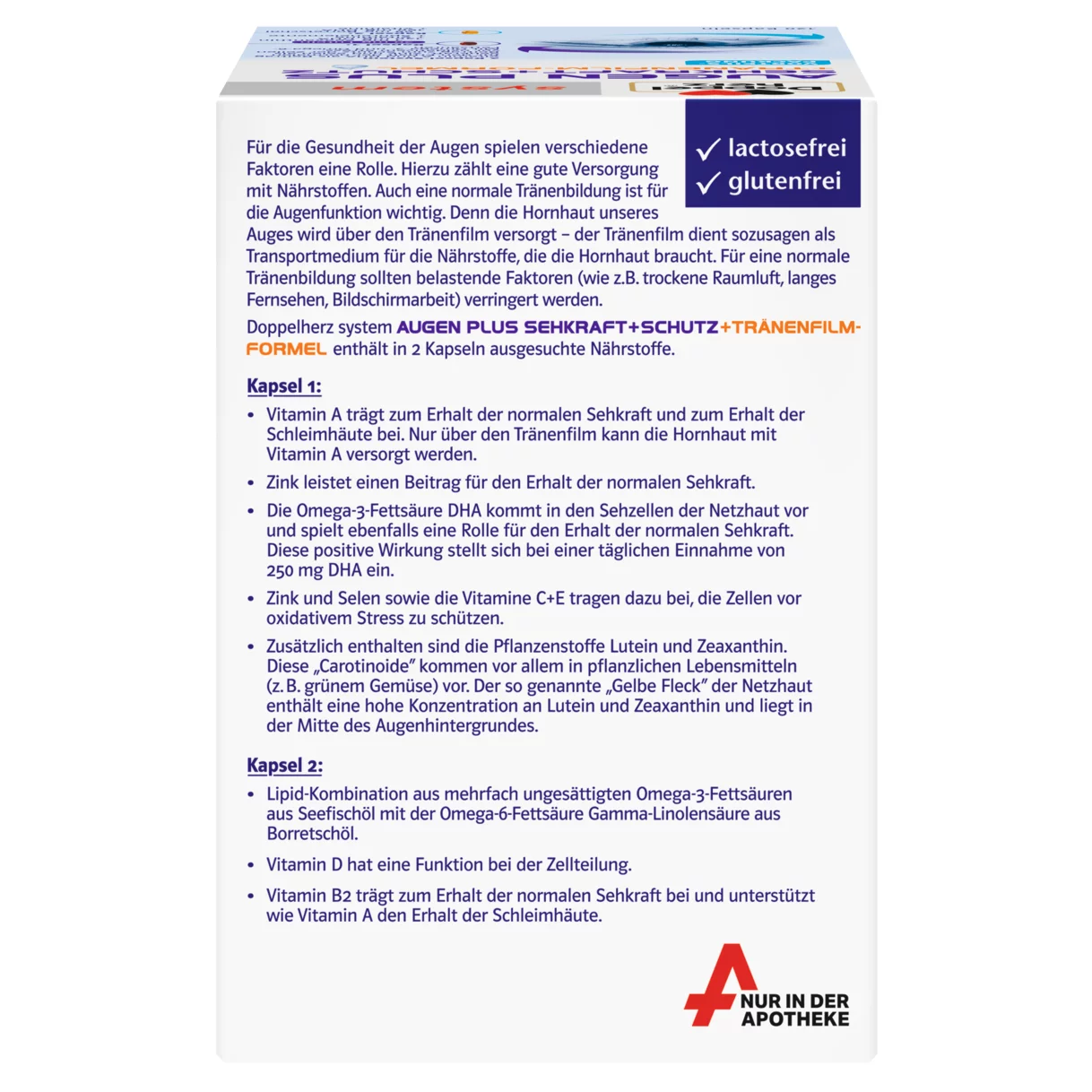 Abbildung der Produktverpackung Doppelherz system AUGEN PLUS SEHKRAFT + SCHUTZ Rückansicht